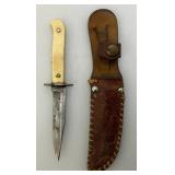 9 3/4" Throwing Knife And Miniature 4" Straight Blade Knife With Leather Sheath