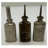 Three Very Old Miniature Metal Oil Cans 3 1/2" Tall