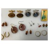 Vintage Jewelry Box With Misc. Earrings, Cuff Links And More