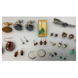Vintage Jewelry Box With Misc. Earrings, Cuff Links And More