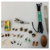 Vintage Jewelry Box With Misc. Earrings, Cuff Links And More