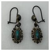 Vintage STERLING SILVER Earrings With Turquoise 1.75 Grams Overall