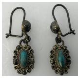 Vintage STERLING SILVER Earrings With Turquoise 1.75 Grams Overall