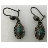 Vintage STERLING SILVER Earrings With Turquoise 1.75 Grams Overall