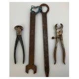 Vintage Metal Tool Box With Very Old Tools And Newer Jumper Cables