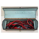 Vintage Metal Tool Box With Very Old Tools And Newer Jumper Cables