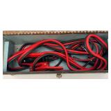 Vintage Metal Tool Box With Very Old Tools And Newer Jumper Cables