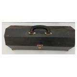 Vintage Metal Tool Box With Very Old Tools And Newer Jumper Cables