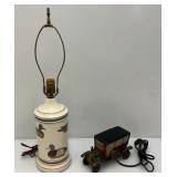 Vintage Brass And Glass Automobile Lamp (Glass Shade Missing A Piece In Back Corner, See Pictures) And Duck Adorned Lamp