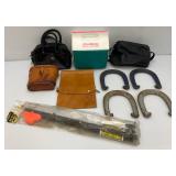 Misc. Outdoor Lot Including Jason Brand Binoculars, Metal Horseshoes, Igloo Minimate Cooler And More