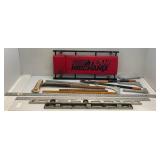 Misc. Garage Items Including Long Aluminum Levels, Long Aluminum Straight Edge Rulers And More
