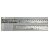 Misc. Garage Items Including Long Aluminum Levels, Long Aluminum Straight Edge Rulers And More