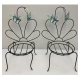 Decorative Wrought  Iron Plant Stand 24" Tall And Butterflie Chairs 21 1/2" Tall