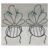 Decorative Wrought  Iron Plant Stand 24" Tall And Butterflie Chairs 21 1/2" Tall