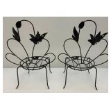 Decorative Wrought  Iron Plant Stand 24" Tall And Butterflie Chairs 21 1/2" Tall