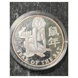 1 TROY OZ .999 FINE SILVER YEAR OF THE RAT ROUND IN AIRTITE