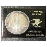 1992 AMERICAN SILVER EAGLE 1 TROY OZ .999 FINE SILVER IN CASE (TONED)
