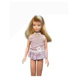 Vintage Skipper Doll - Purple Plaid Dress with White Lace Trim and Floral Waist Accent