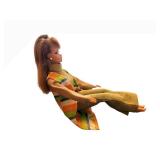 Vintage Midge Barbie Doll - Olive-Green Knit Turtleneck Jumpsuit With Multicolor Striped Coat