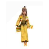 Vintage Midge Barbie Doll - Olive-Green Knit Turtleneck Jumpsuit With Multicolor Striped Coat