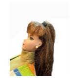 Vintage Midge Barbie Doll - Olive-Green Knit Turtleneck Jumpsuit With Multicolor Striped Coat