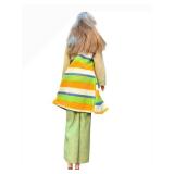 Vintage Midge Barbie Doll - Olive-Green Knit Turtleneck Jumpsuit With Multicolor Striped Coat
