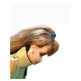 Vintage Midge Barbie Doll - Olive-Green Knit Turtleneck Jumpsuit With Multicolor Striped Coat