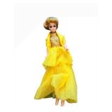 Vintage Topper Dawn Doll - Yellow Satin Evening Gown with Cape, Tulle Overlay, Gold Bodice