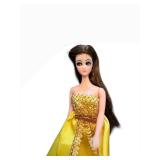 Vintage Topper Dawn Doll - Yellow Satin Gown With Gold Lattice Bodice & Trim