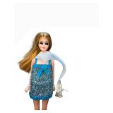 Vintage Topper Dawn Doll - Turquoise Sequin Dress with Blue Bow & Scarf, Blonde Hair