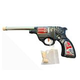 Eagle Space Pistol Cap Gun - Vintage Plastic Toy with Long Barrel, Red Panel Details