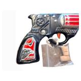 Eagle Space Pistol Cap Gun - Vintage Plastic Toy with Long Barrel, Red Panel Details