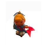 Small Shots Vintage Plastic Toy Figure on Roller Skateboard - Blue Cape & Pink Bow