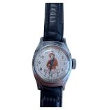 Vintage Davy Crockett Wristwatch - Leather Band, Metal Case