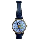 Wonder Woman Wristwatch - Blue Leather Strap, Base Metal Bezel, Swiss Made