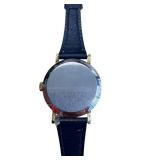 Wonder Woman Wristwatch - Blue Leather Strap, Base Metal Bezel, Swiss Made