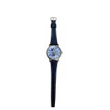 Wonder Woman Wristwatch - Blue Leather Strap, Base Metal Bezel, Swiss Made