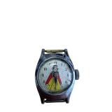 Snow White Cartoon Dial Wristwatch - Vintage Blue Metal Case - Made in USA