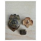 Vintage US Military Lapel Pins Trio - Eagle Crest Circular Badge, Shield Clover, Square Pin