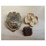 Vintage US Military Lapel Pins Trio - Eagle Crest Circular Badge, Shield Clover, Square Pin
