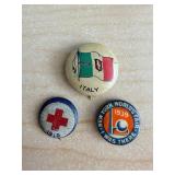 Vintage Enamel Pins - Italy Flag, Red Cross 1919, NY World