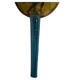Vintage Round Tin Noise Maker on Blue Handle - Circus Character Artwork
