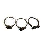 Skull-Top Hat Ring Set - 3 Metal Rings with Antique Patina