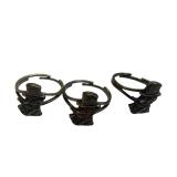Skull-Top Hat Ring Set - 3 Metal Rings with Antique Patina