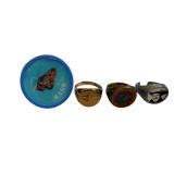 Assorted Fashion Rings With Blue Display Stand - Gold-Tone, Bronze-Tone & Printed Face