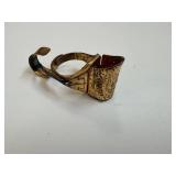 Lone Ranger Flashlight Ring - Vintage Brass, Red Cabochon, Wheat Engraving