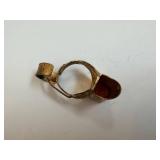 Lone Ranger Flashlight Ring - Vintage Brass, Red Cabochon, Wheat Engraving