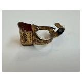 Lone Ranger Flashlight Ring - Vintage Brass, Red Cabochon, Wheat Engraving
