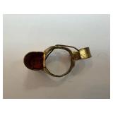 Lone Ranger Flashlight Ring - Vintage Brass, Red Cabochon, Wheat Engraving