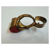 Lone Ranger Flashlight Ring - Vintage Brass, Red Cabochon, Wheat Engraving